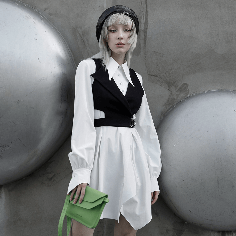 Punk Rave Gothic White Swallowtail Shirt Dress - image 11