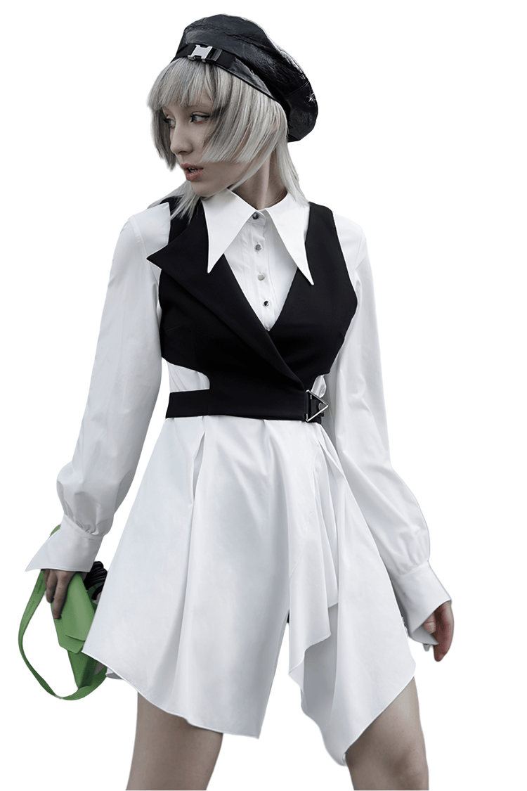 Punk Rave Gothic White Swallowtail Shirt Dress - image 1