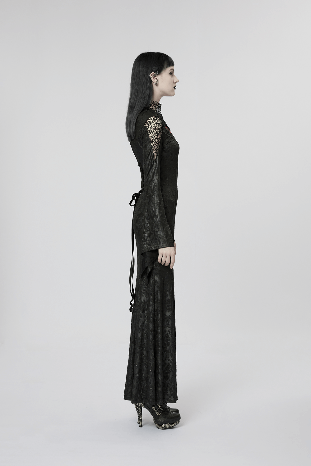 Punk Rave Vintage Dark Night Embossed Mesh Gown - image 12