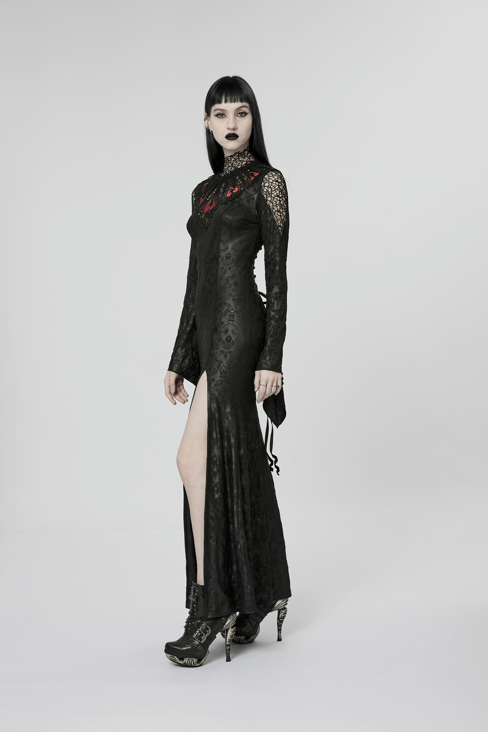 Punk Rave Vintage Dark Night Embossed Mesh Gown - image 11