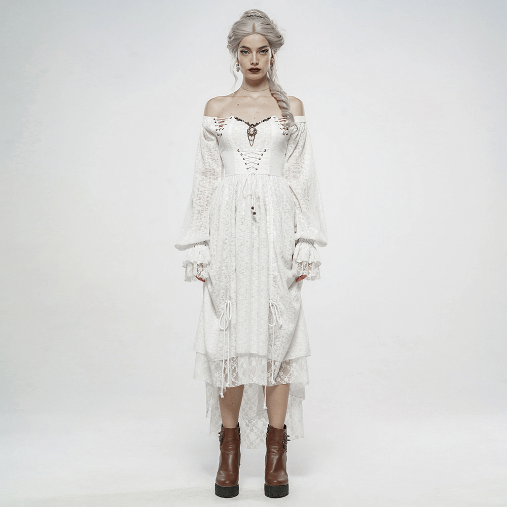Punk Rave White Gothic Lace Dress Steampunk Retro - image 12