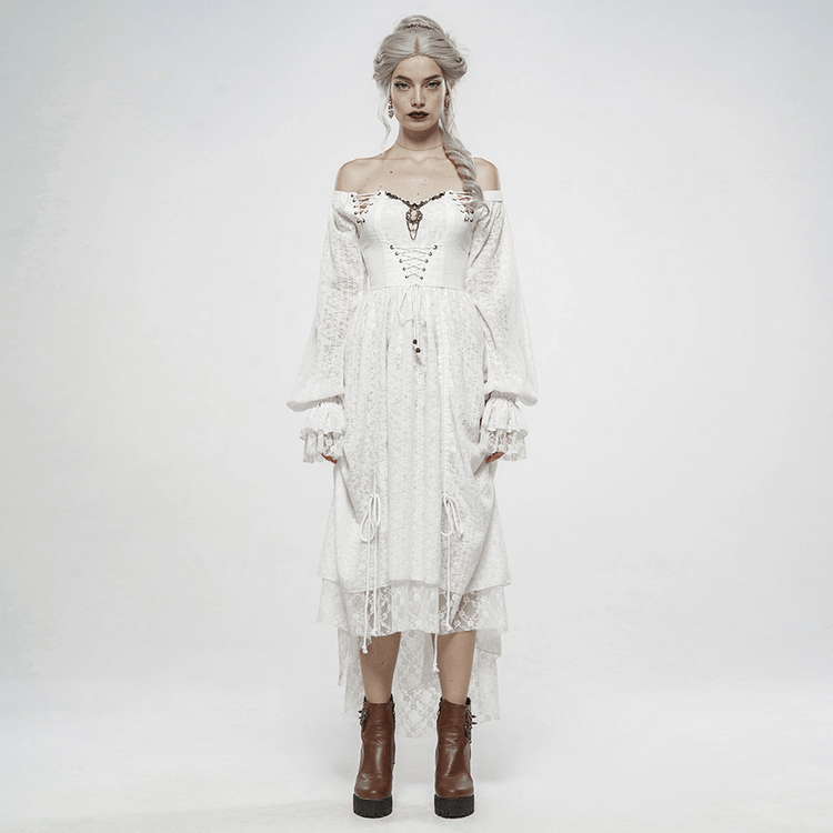 Punk Rave White Gothic Lace Dress Steampunk Retro - image 12