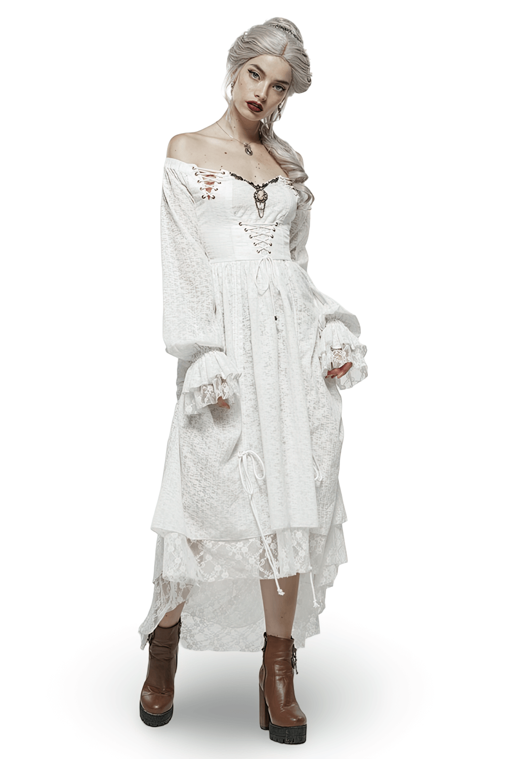 Punk Rave White Gothic Lace Dress Steampunk Retro - image 1
