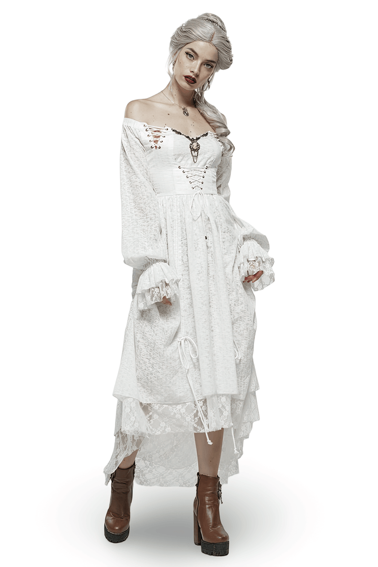 Punk Rave White Gothic Lace Dress Steampunk Retro - image 1