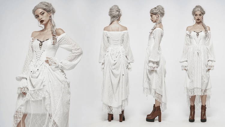 Punk Rave White Gothic Lace Dress Steampunk Retro - image 16