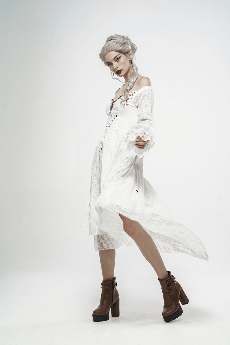 Punk Rave White Gothic Lace Dress Steampunk Retro - image 14