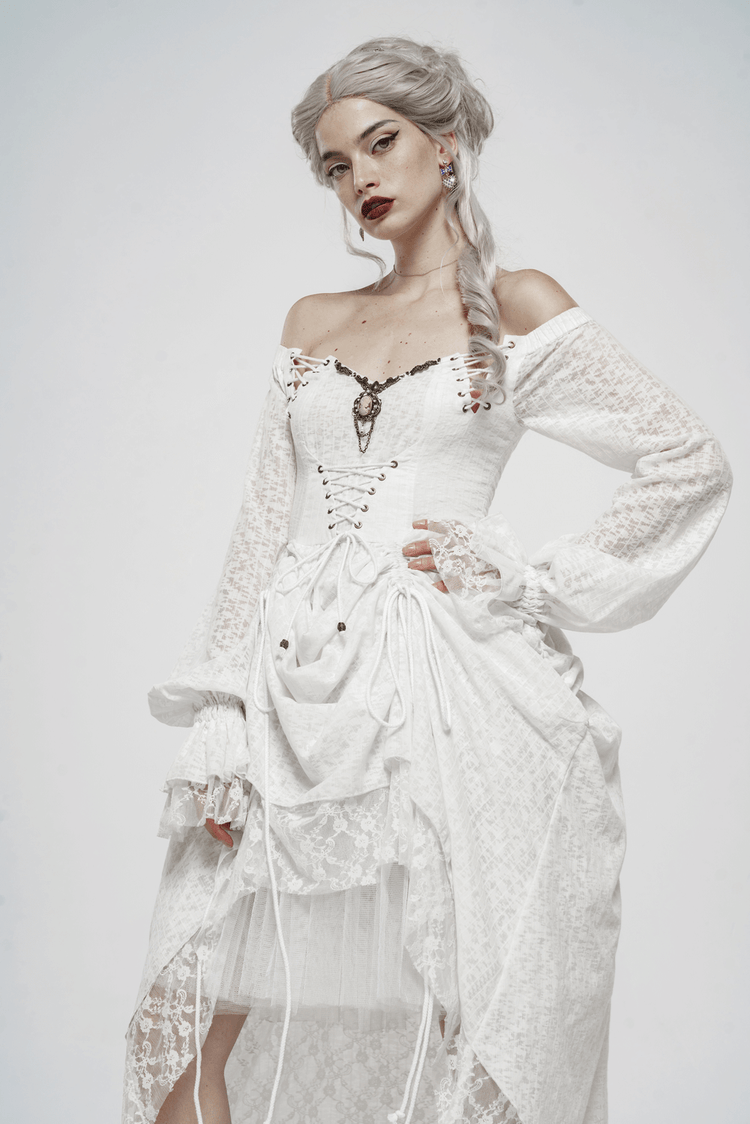 Punk Rave White Gothic Lace Dress Steampunk Retro - image 15