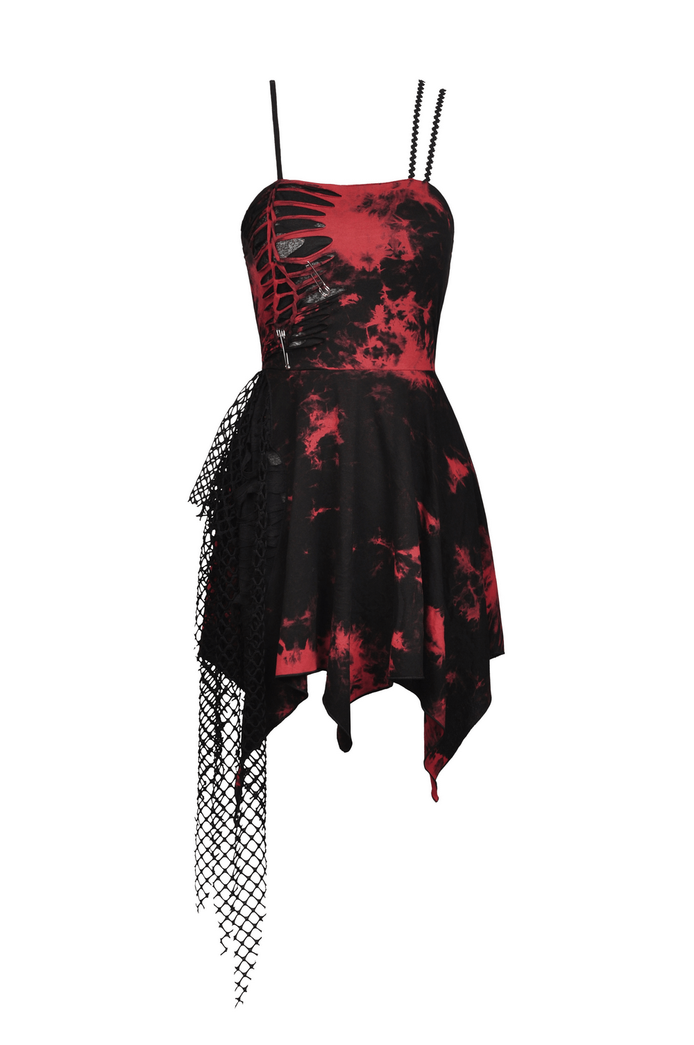 Punk Rock Red and Black Strap Asymmetrical Dress - image 4
