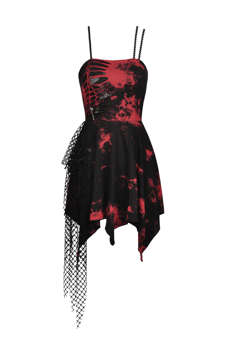 Punk Rock Red and Black Strap Asymmetrical Dress - image 4