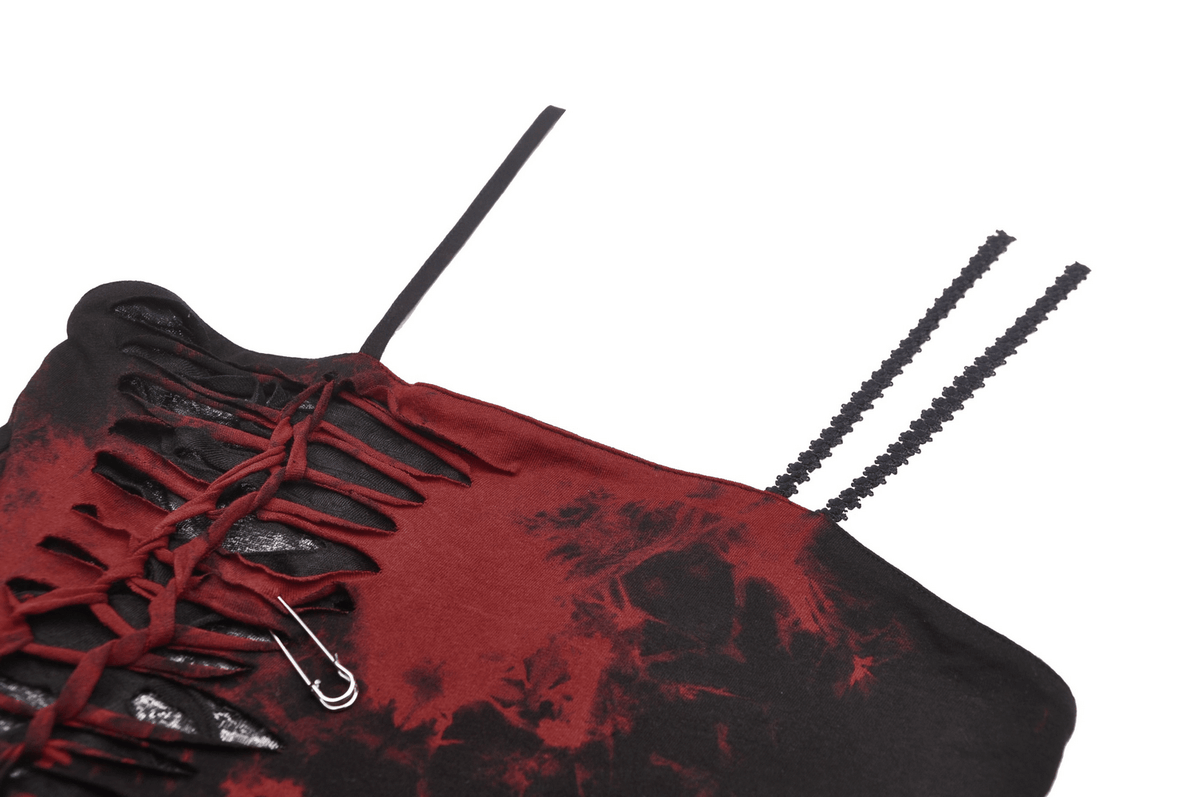 Punk Rock Red and Black Strap Asymmetrical Dress - image 6