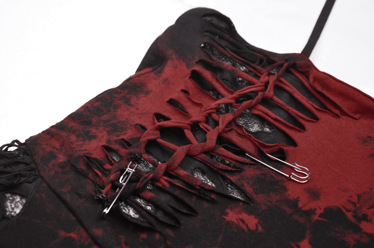 Punk Rock Red and Black Strap Asymmetrical Dress - image 7