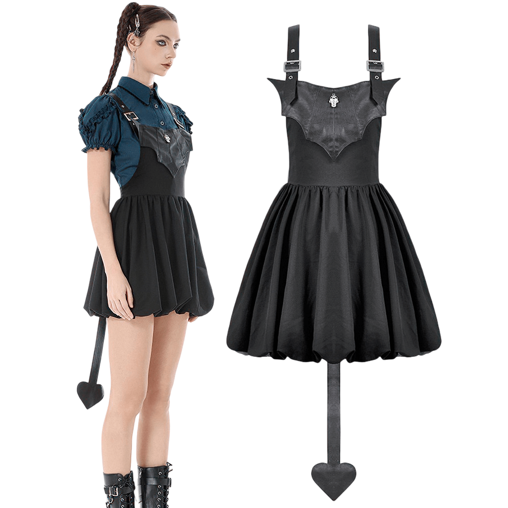 Punk Style Black Dress with Bat Bodice and Heart Detail - image 3