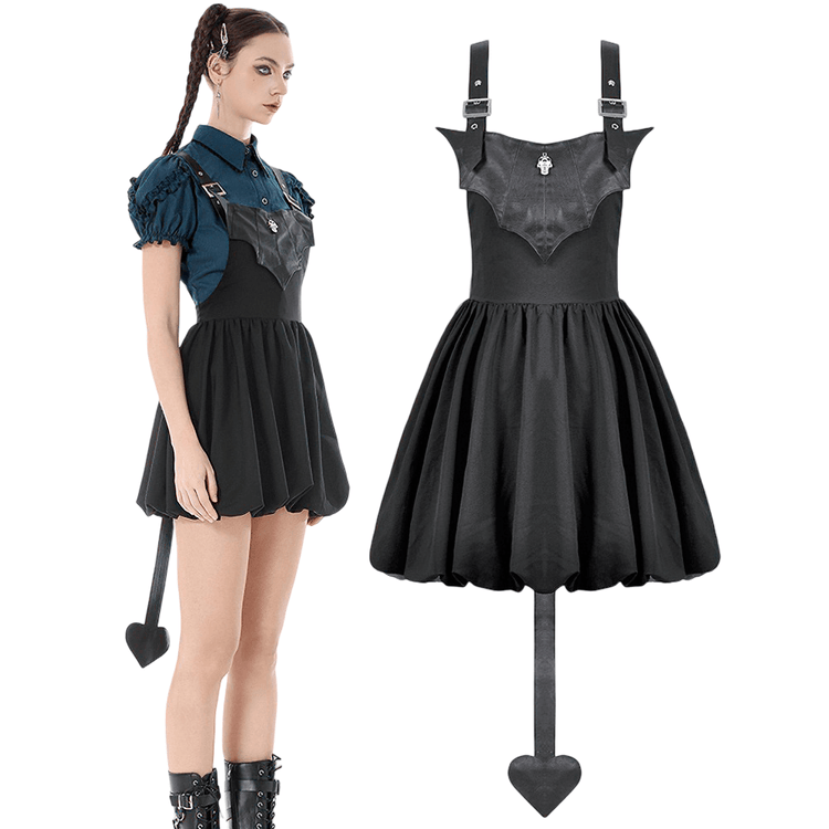 Punk Style Black Dress with Bat Bodice and Heart Detail - image 3