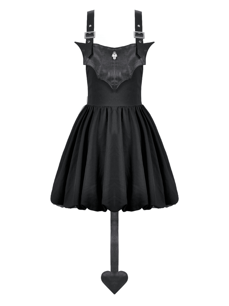 Punk Style Black Dress with Bat Bodice and Heart Detail - image 4