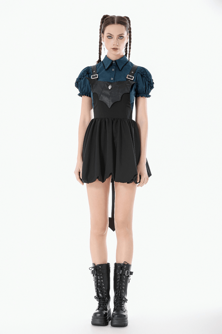 Punk Style Black Dress with Bat Bodice and Heart Detail - image 11