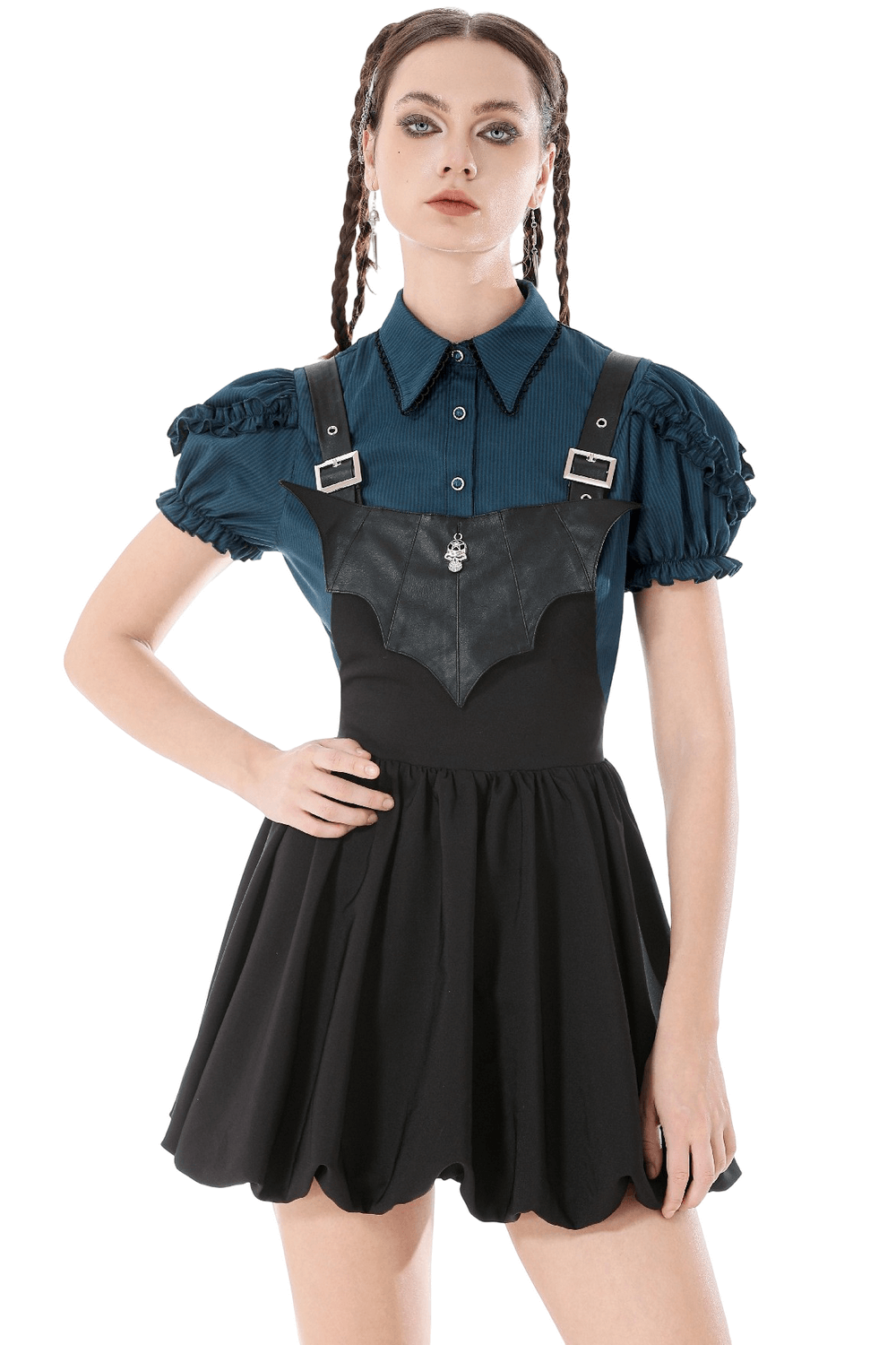 Punk Style Black Dress with Bat Bodice and Heart Detail - image 1