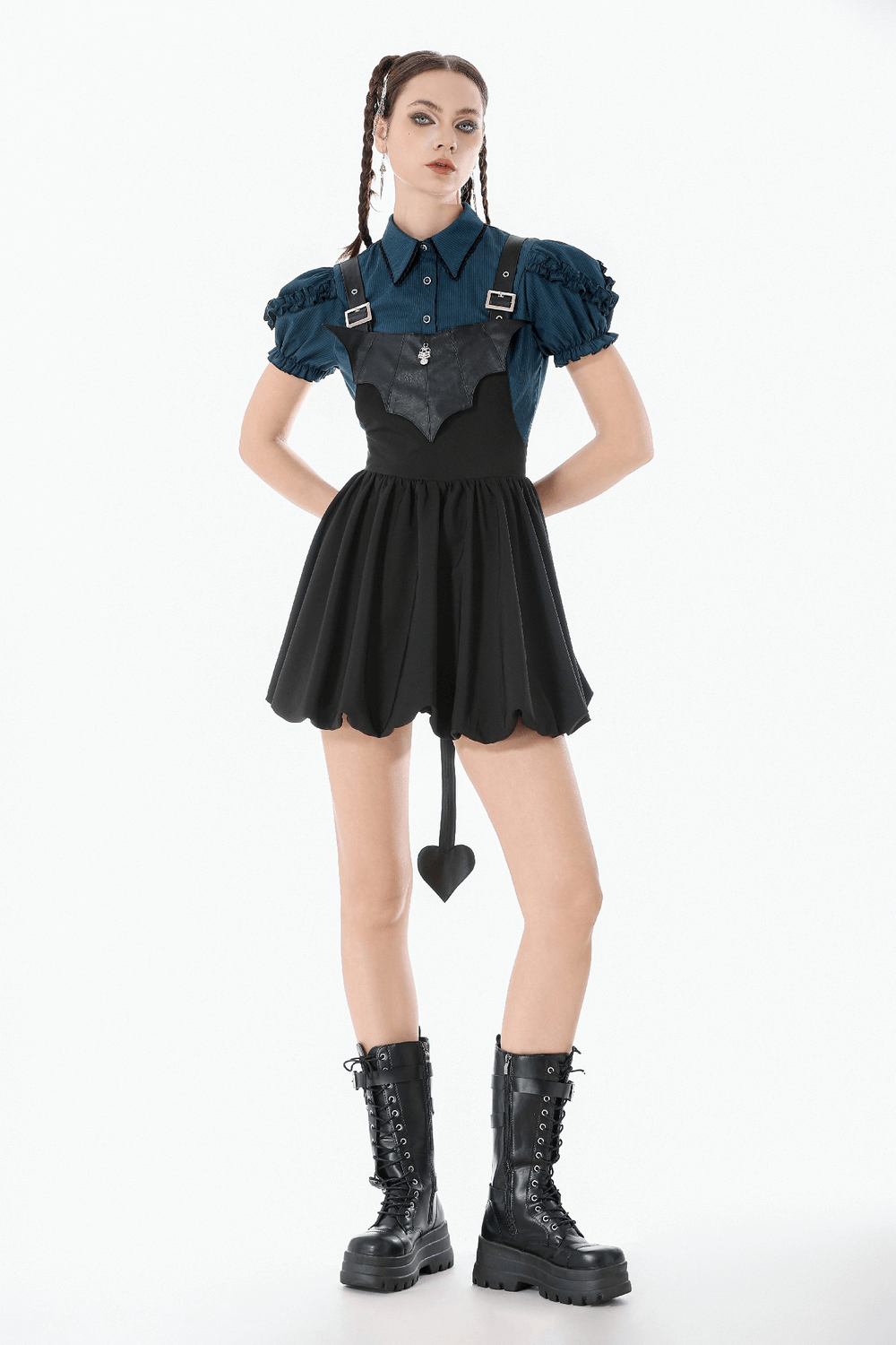 Punk Style Black Dress with Bat Bodice and Heart Detail - image 12