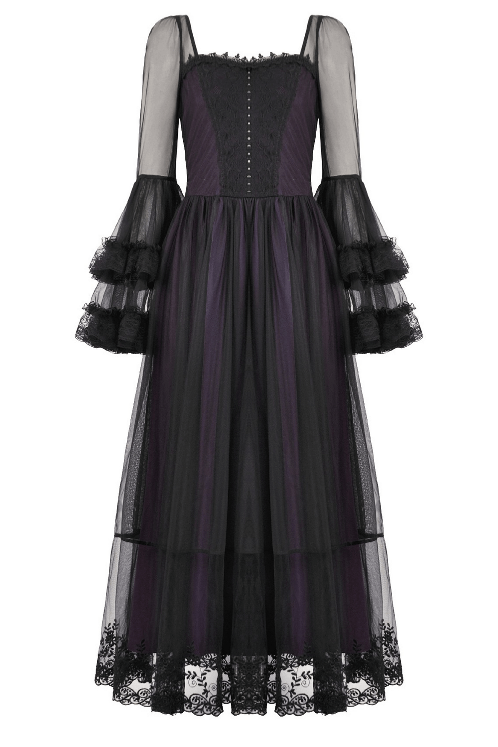 Purple and Black Gothic Mesh Dress with Lace Sleeves - image 4