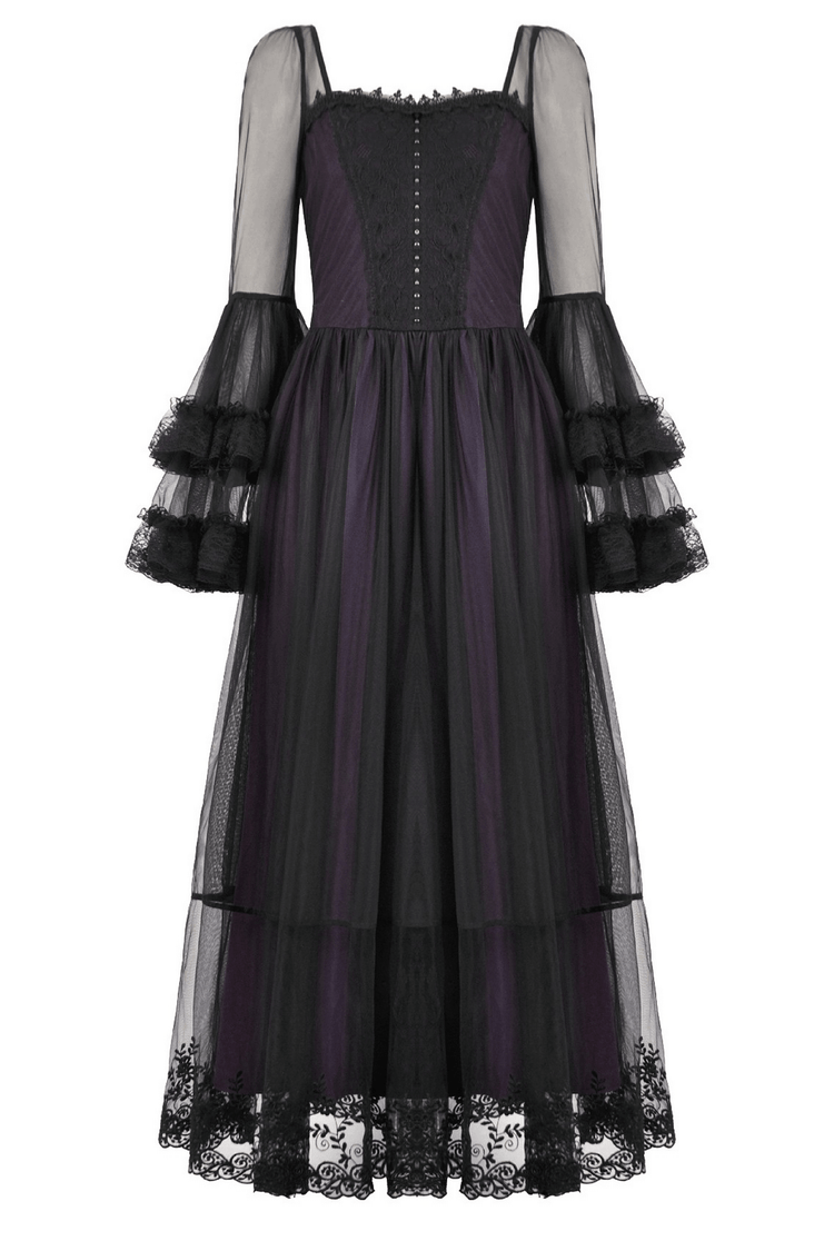 Purple and Black Gothic Mesh Dress with Lace Sleeves - image 4