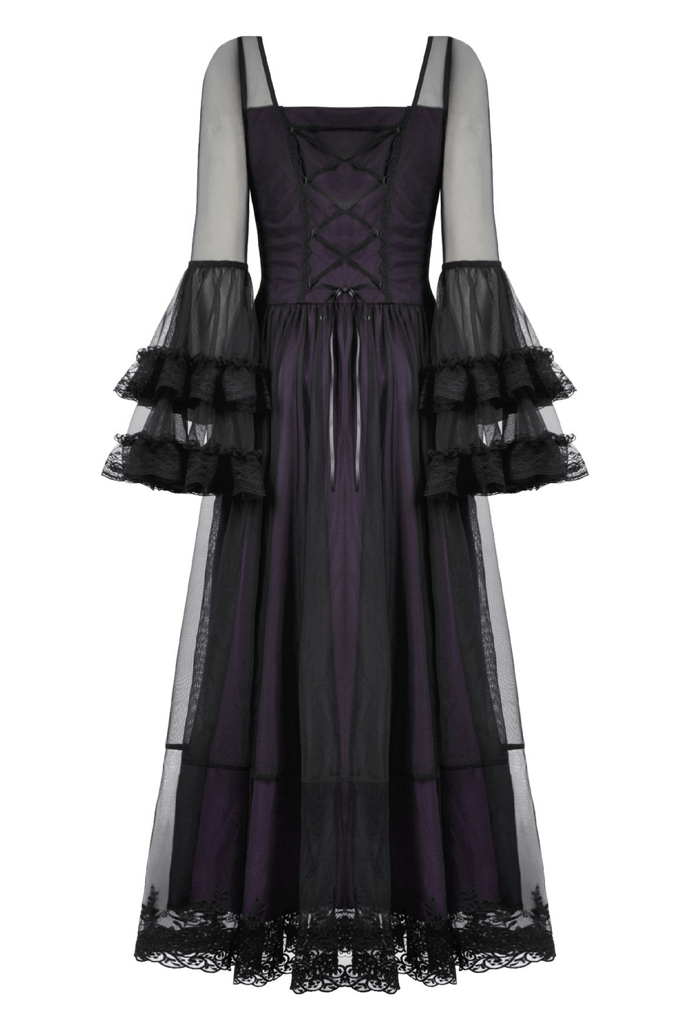 Purple and Black Gothic Mesh Dress with Lace Sleeves - image 5