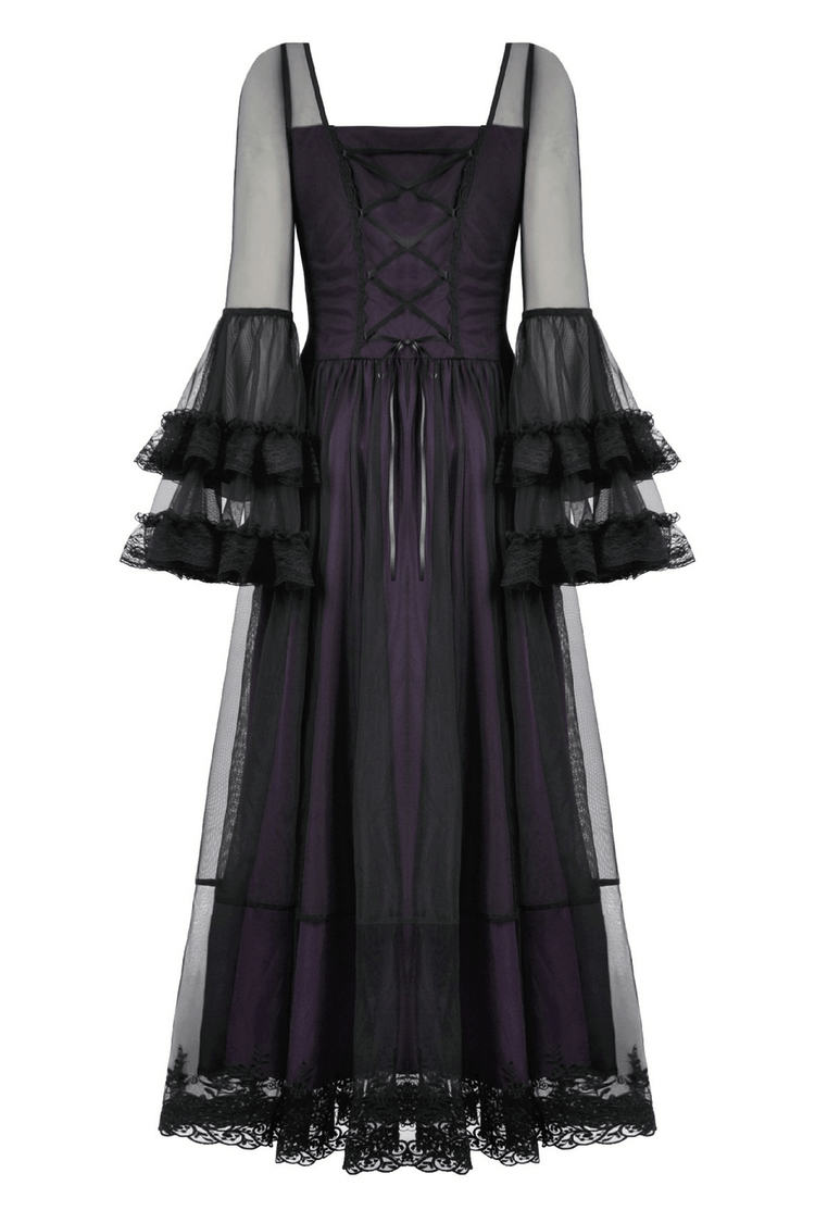 Purple and Black Gothic Mesh Dress with Lace Sleeves - image 5