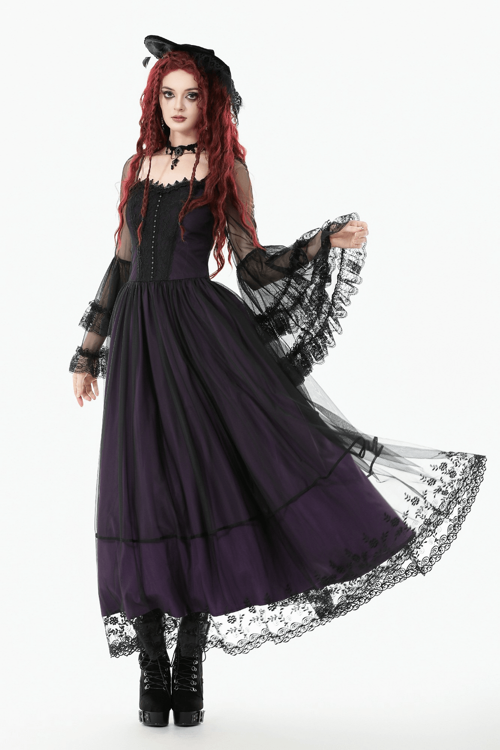 Purple and Black Gothic Mesh Dress with Lace Sleeves - image 16