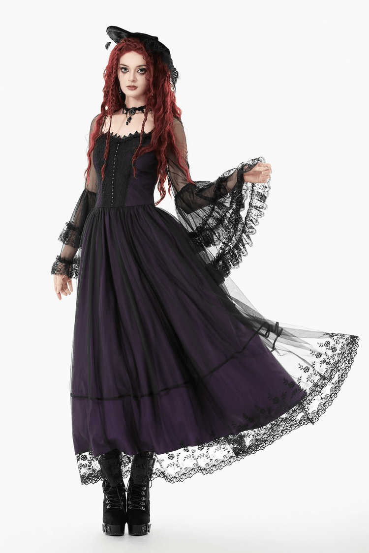 Purple and Black Gothic Mesh Dress with Lace Sleeves - image 16