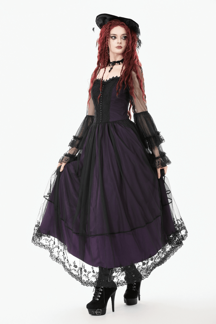 Purple and Black Gothic Mesh Dress with Lace Sleeves - image 15