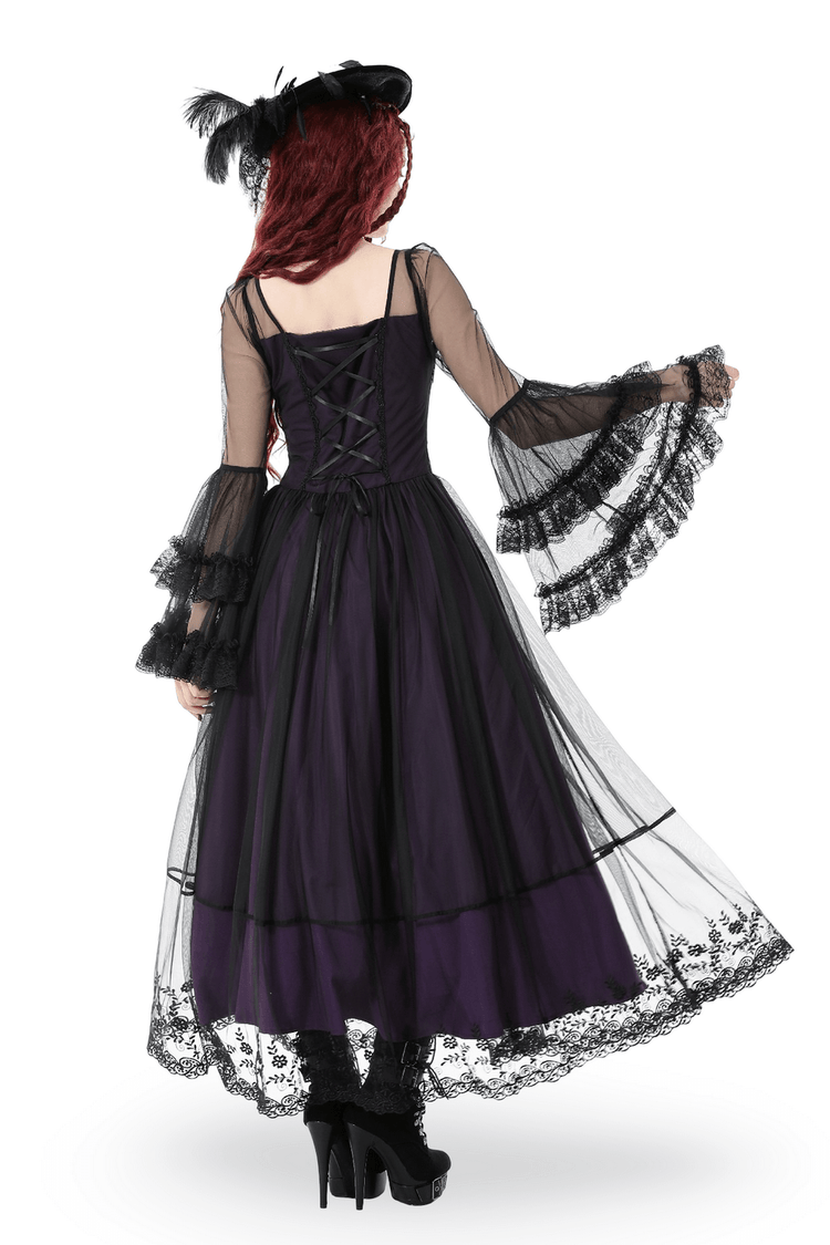 Purple and Black Gothic Mesh Dress with Lace Sleeves - image 2