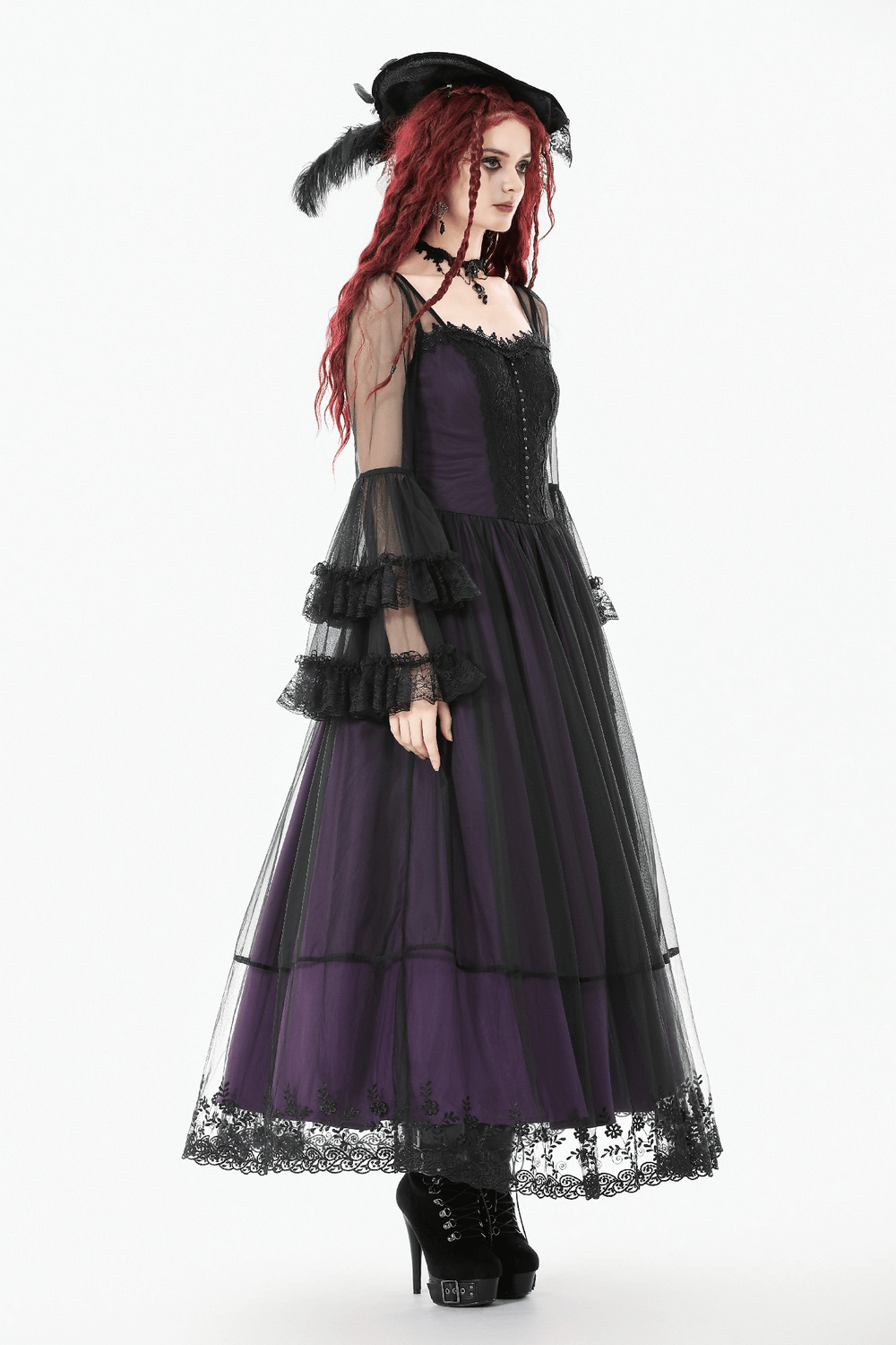 Purple and Black Gothic Mesh Dress with Lace Sleeves - image 13