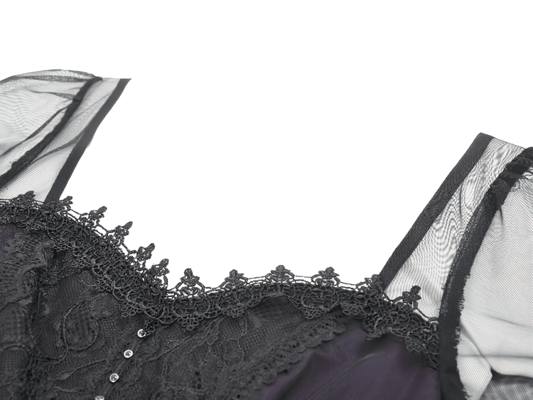 Purple and Black Gothic Mesh Dress with Lace Sleeves - image 6