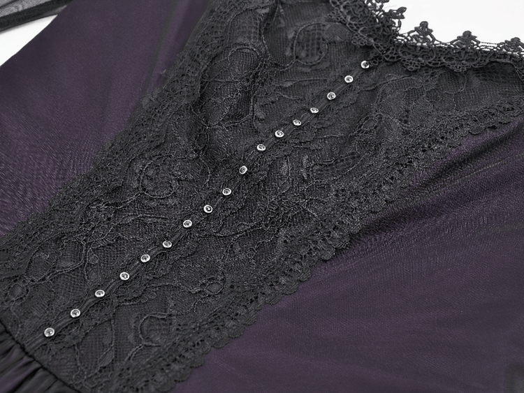Purple and Black Gothic Mesh Dress with Lace Sleeves - image 11