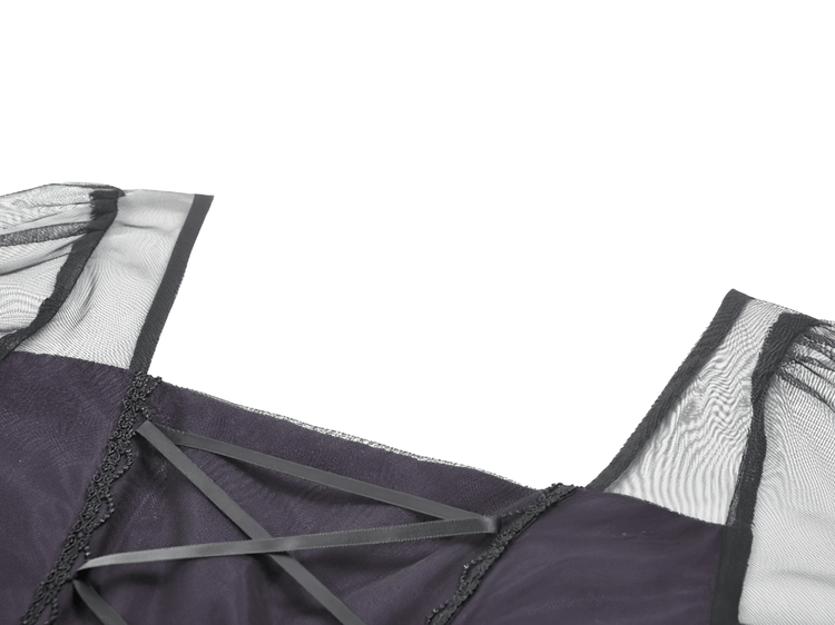 Purple and Black Gothic Mesh Dress with Lace Sleeves - image 8