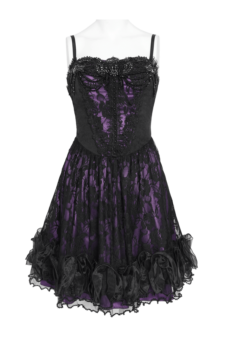 Purple Gothic Lace Corset Mini Dress with Ruffles - image 4