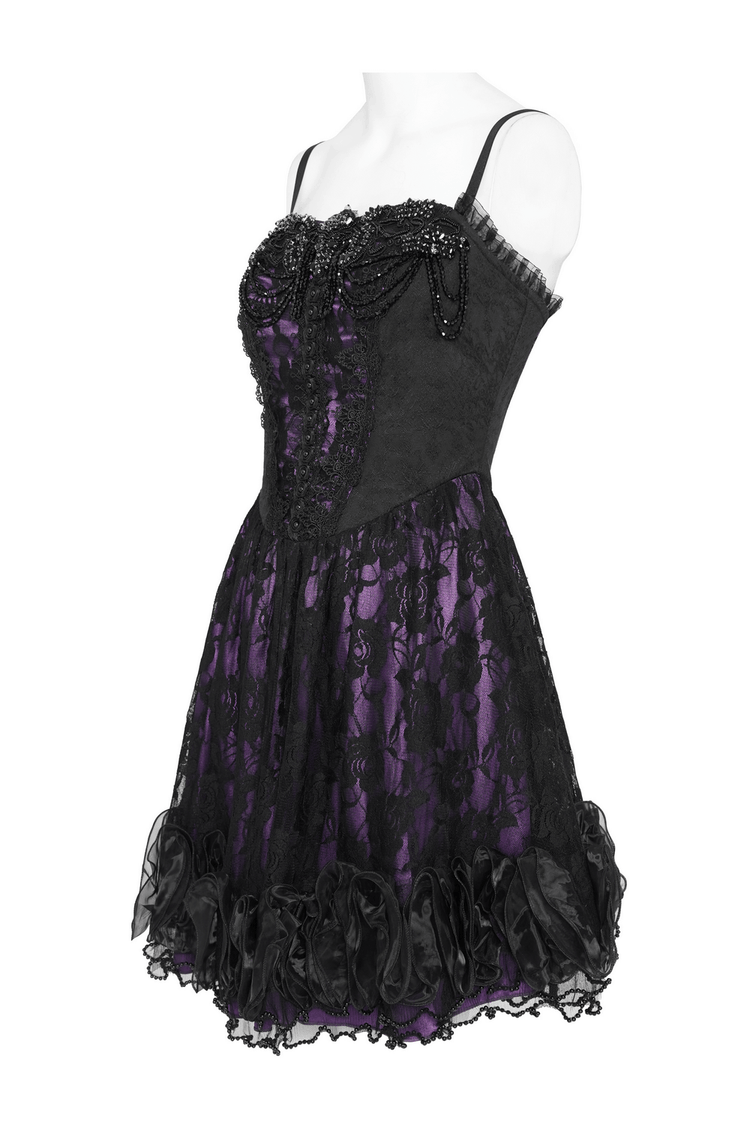 Purple Gothic Lace Corset Mini Dress with Ruffles - image 5