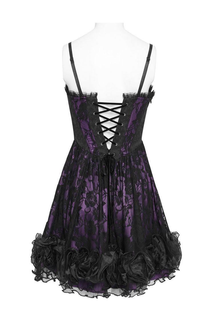 Purple Gothic Lace Corset Mini Dress with Ruffles - image 6