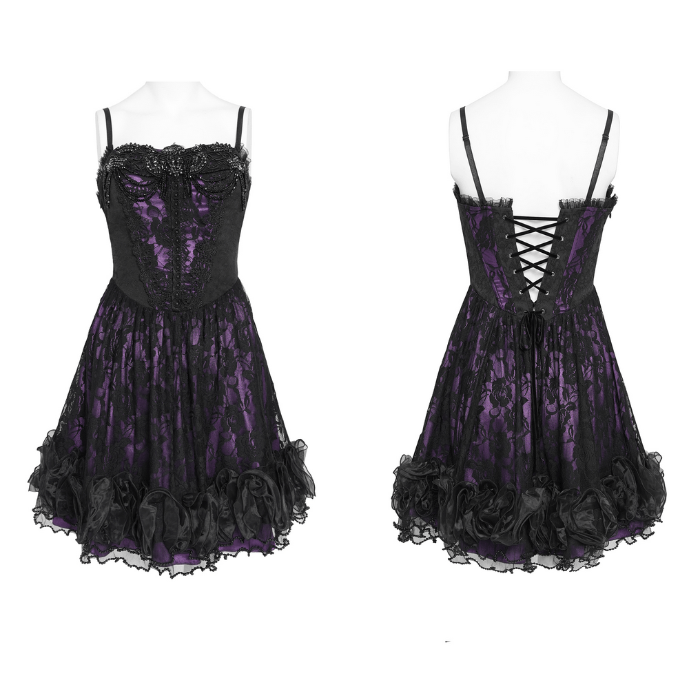 Purple Gothic Lace Corset Mini Dress with Ruffles - image 3