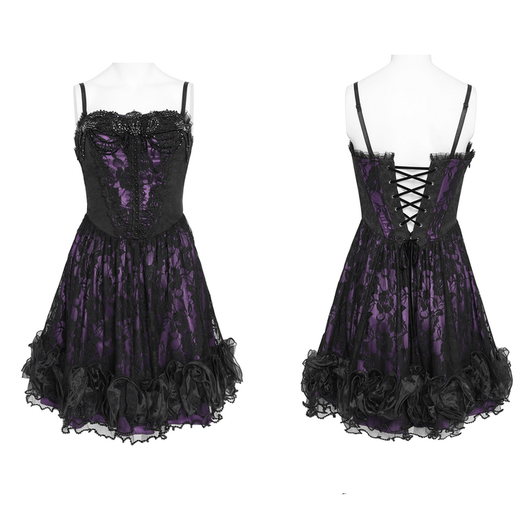 Purple Gothic Lace Corset Mini Dress with Ruffles - image 3