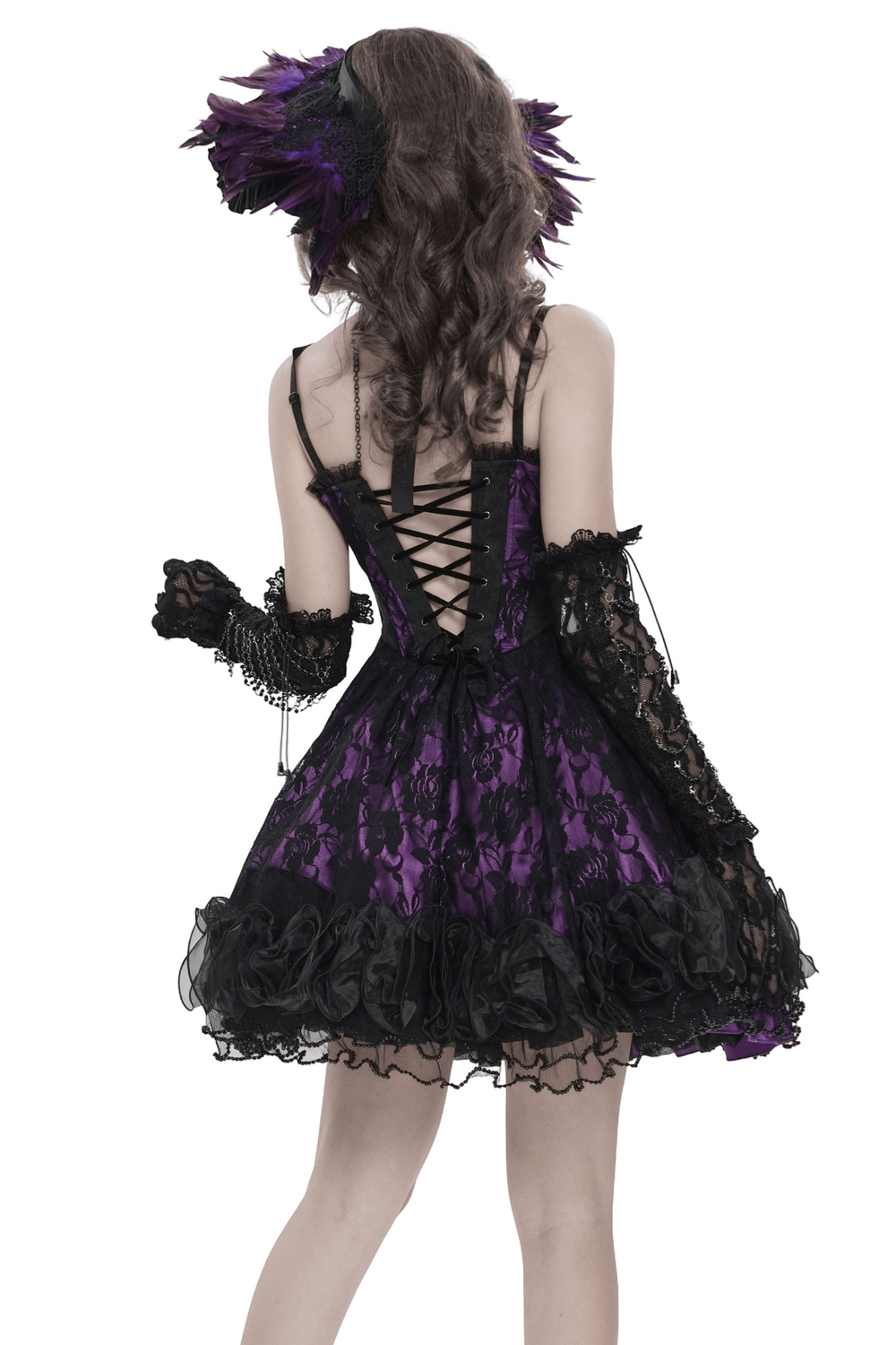 Purple Gothic Lace Corset Mini Dress with Ruffles - image 2