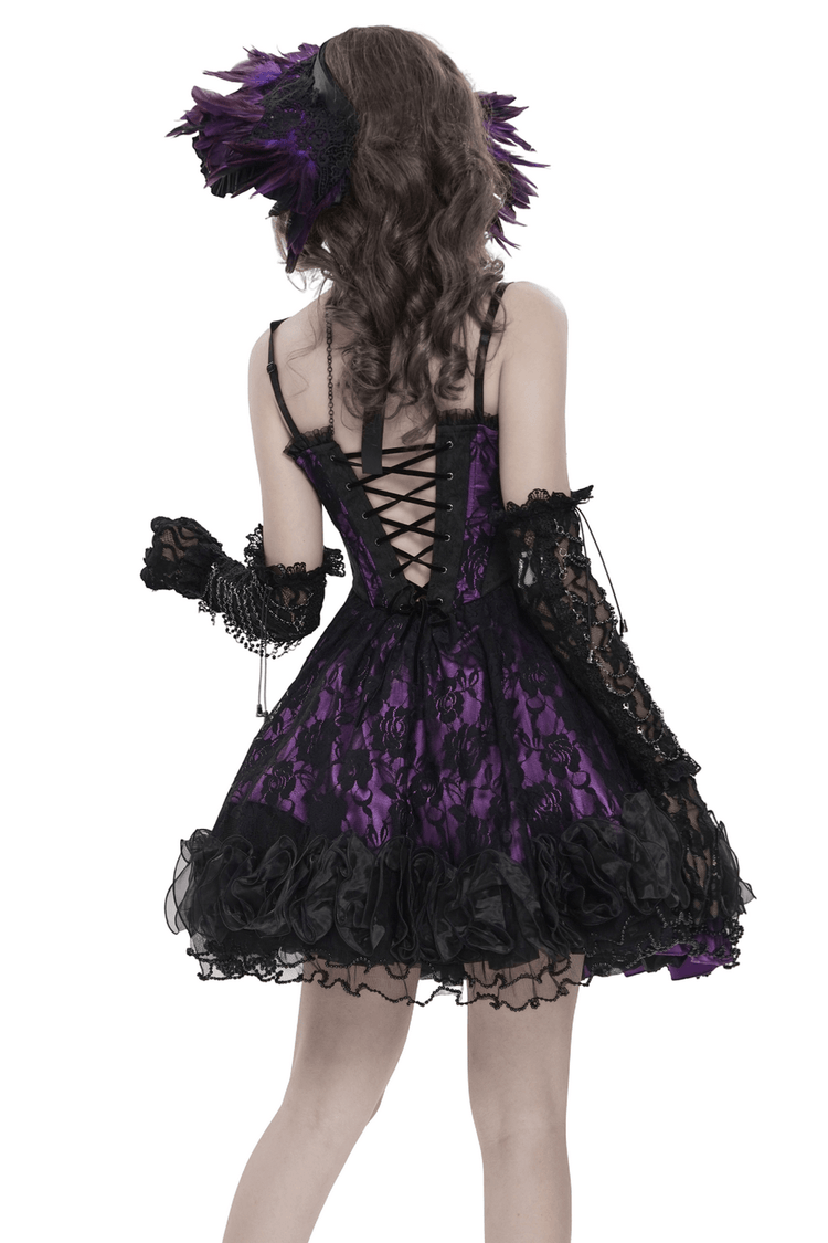 Purple Gothic Lace Corset Mini Dress with Ruffles - image 2