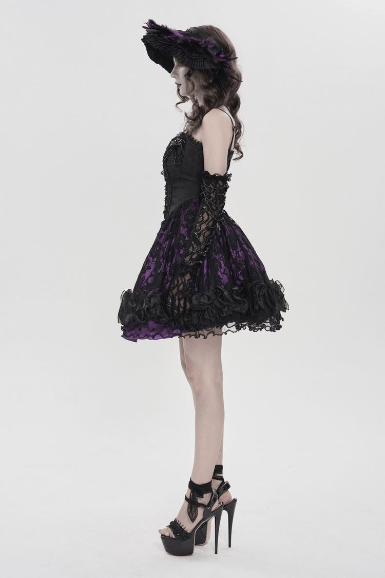 Purple Gothic Lace Corset Mini Dress with Ruffles - image 16