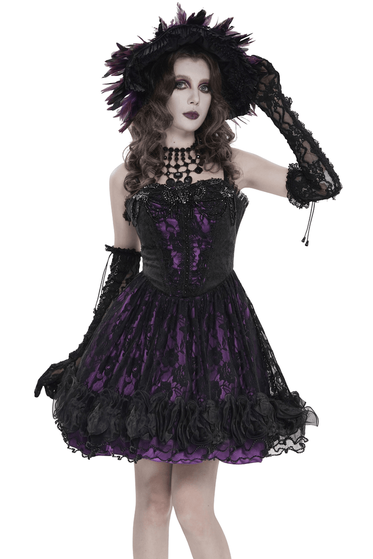 Purple Gothic Lace Corset Mini Dress with Ruffles - image 1