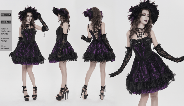 Purple Gothic Lace Corset Mini Dress with Ruffles - image 19
