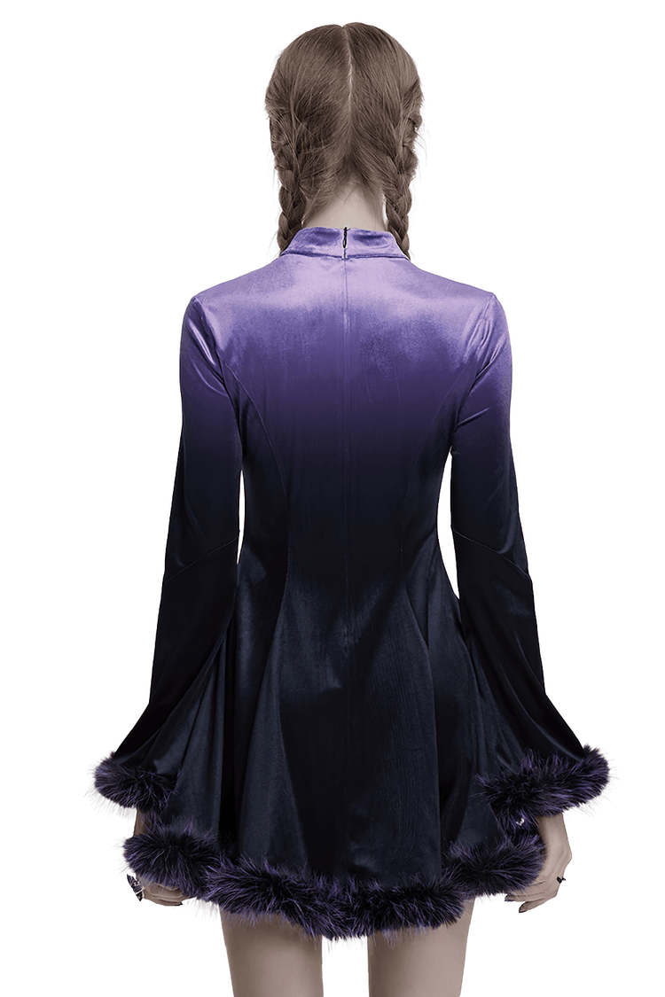 Purple Gothic Velvet Dress with Gradient Fur Trim - image 2