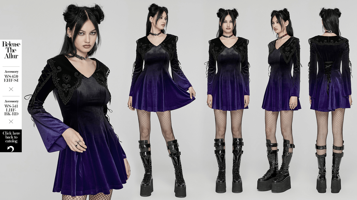 Purple Gradient Velvet Gothic Dress with Lace Details - image 14