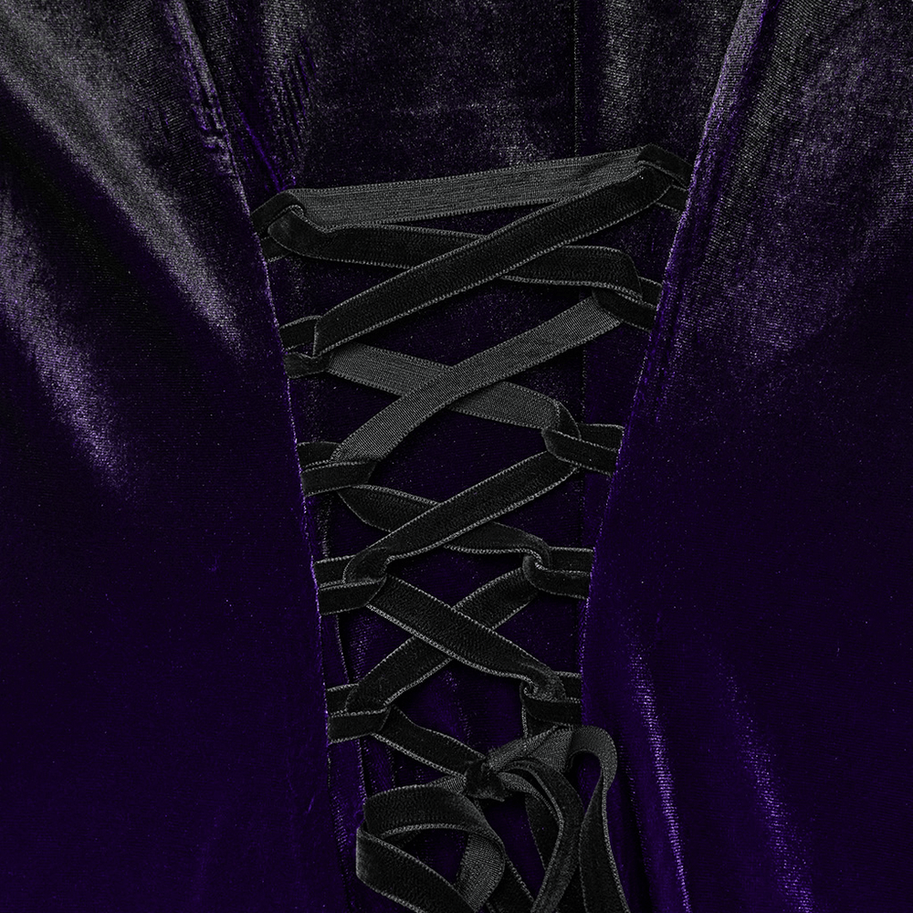 Purple Gradient Velvet Gothic Dress with Lace Details - image 7