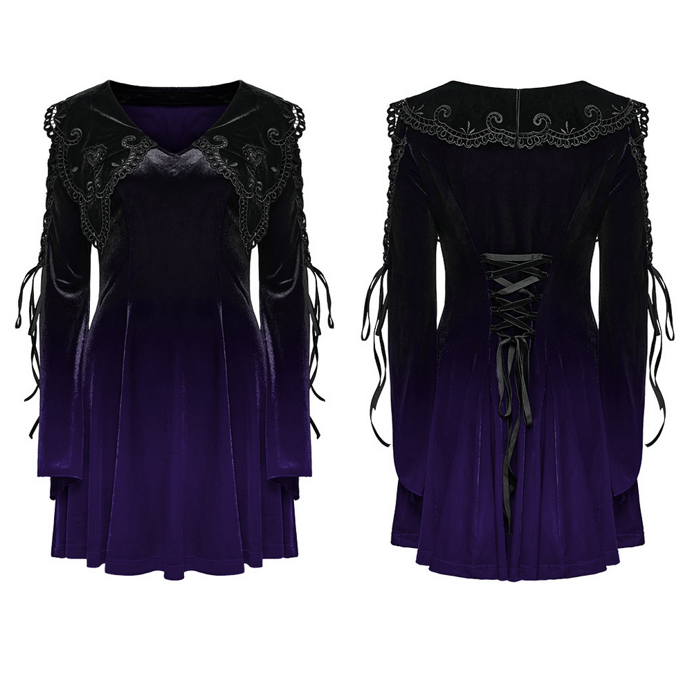 Purple Gradient Velvet Gothic Dress with Lace Details - image 3