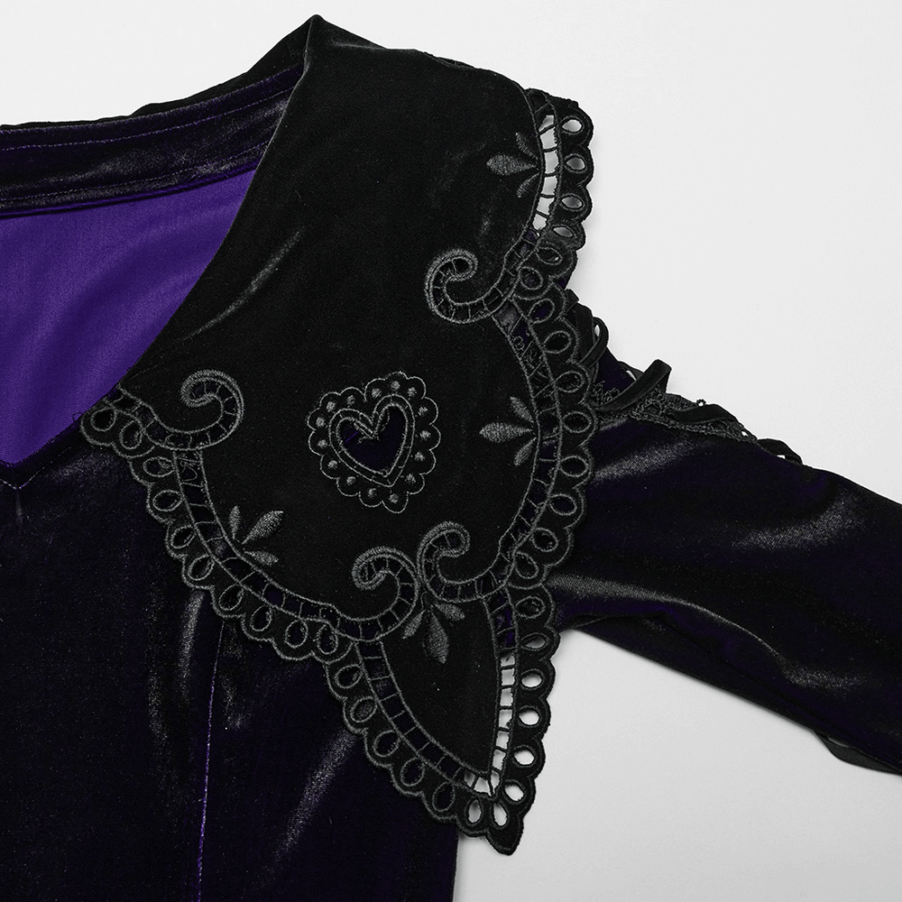 Purple Gradient Velvet Gothic Dress with Lace Details - image 8