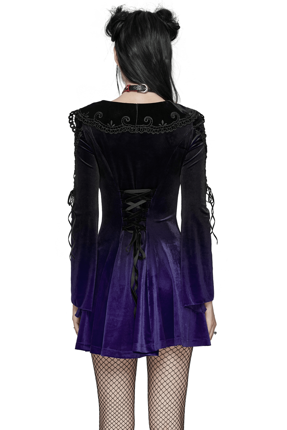 Purple Gradient Velvet Gothic Dress with Lace Details - image 2
