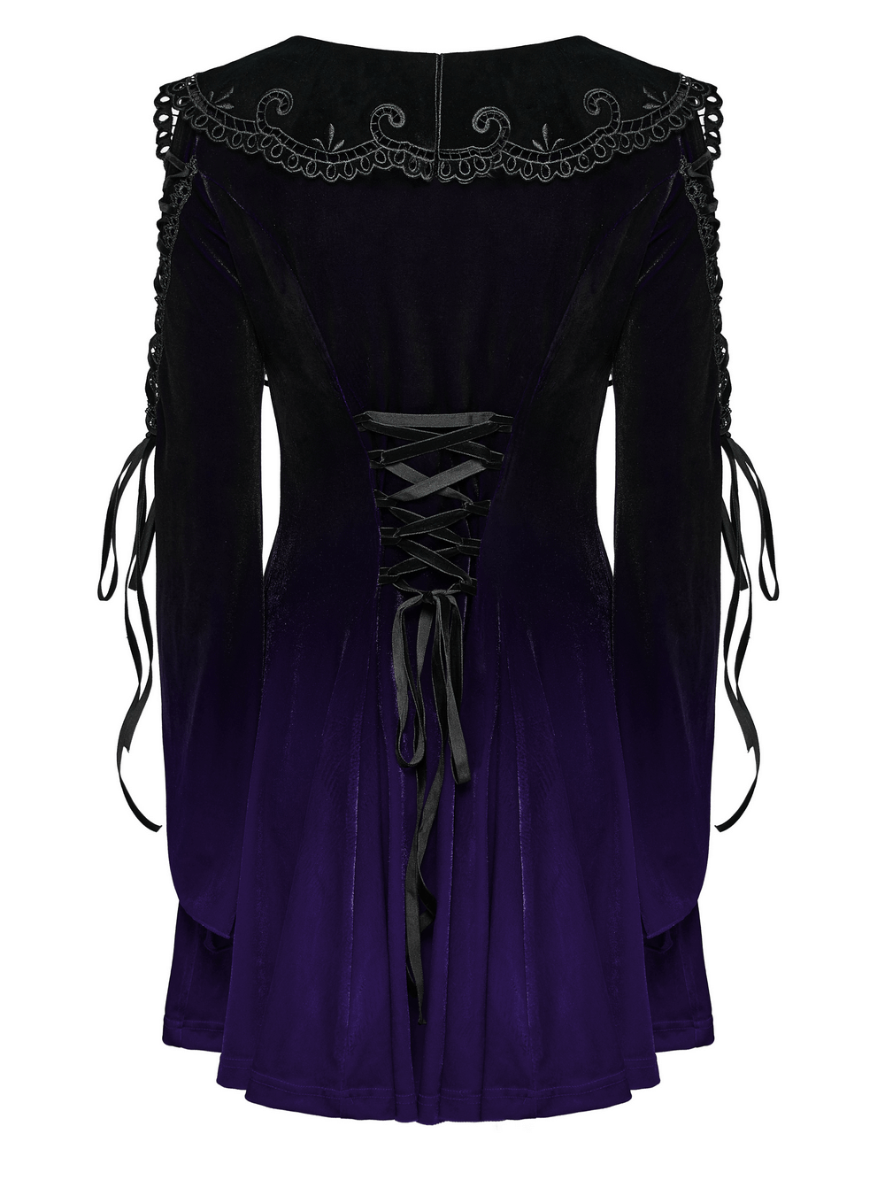 Purple Gradient Velvet Gothic Dress with Lace Details - image 6
